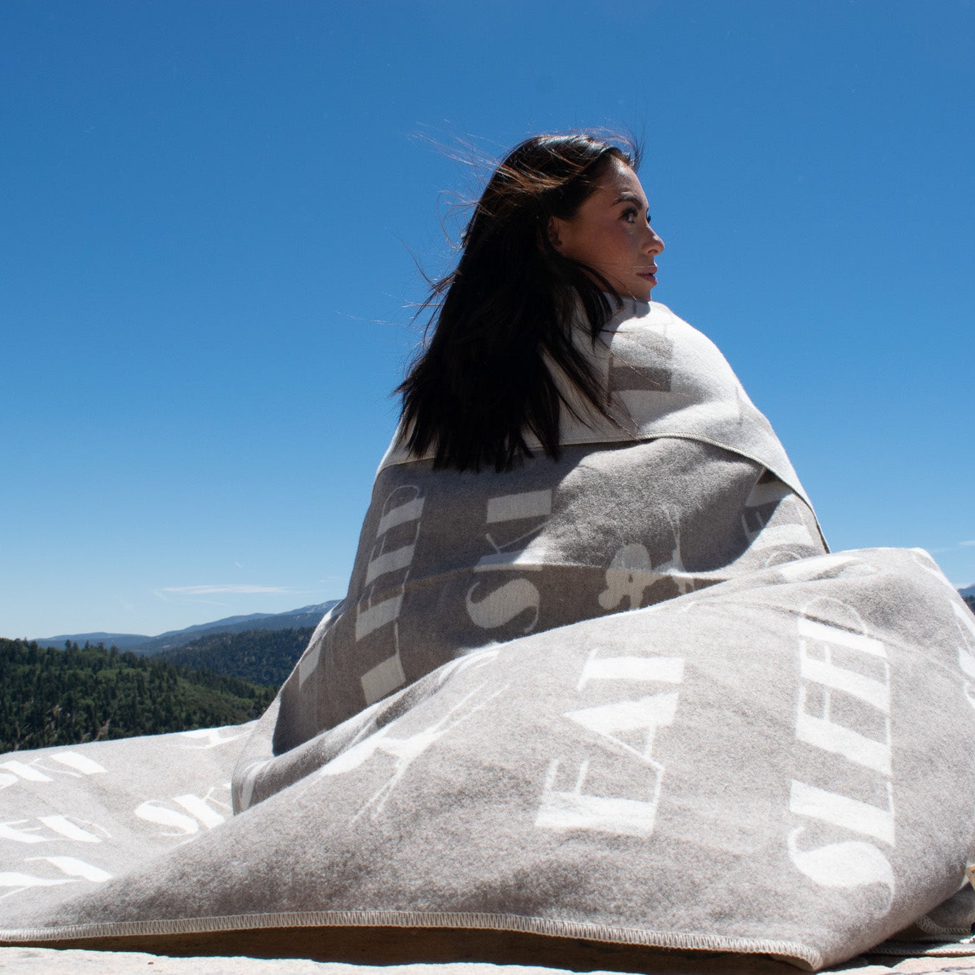 David Fussenegger Reversible Throw Blanket Grey & White "Sleep, Ski, Repeat" Design