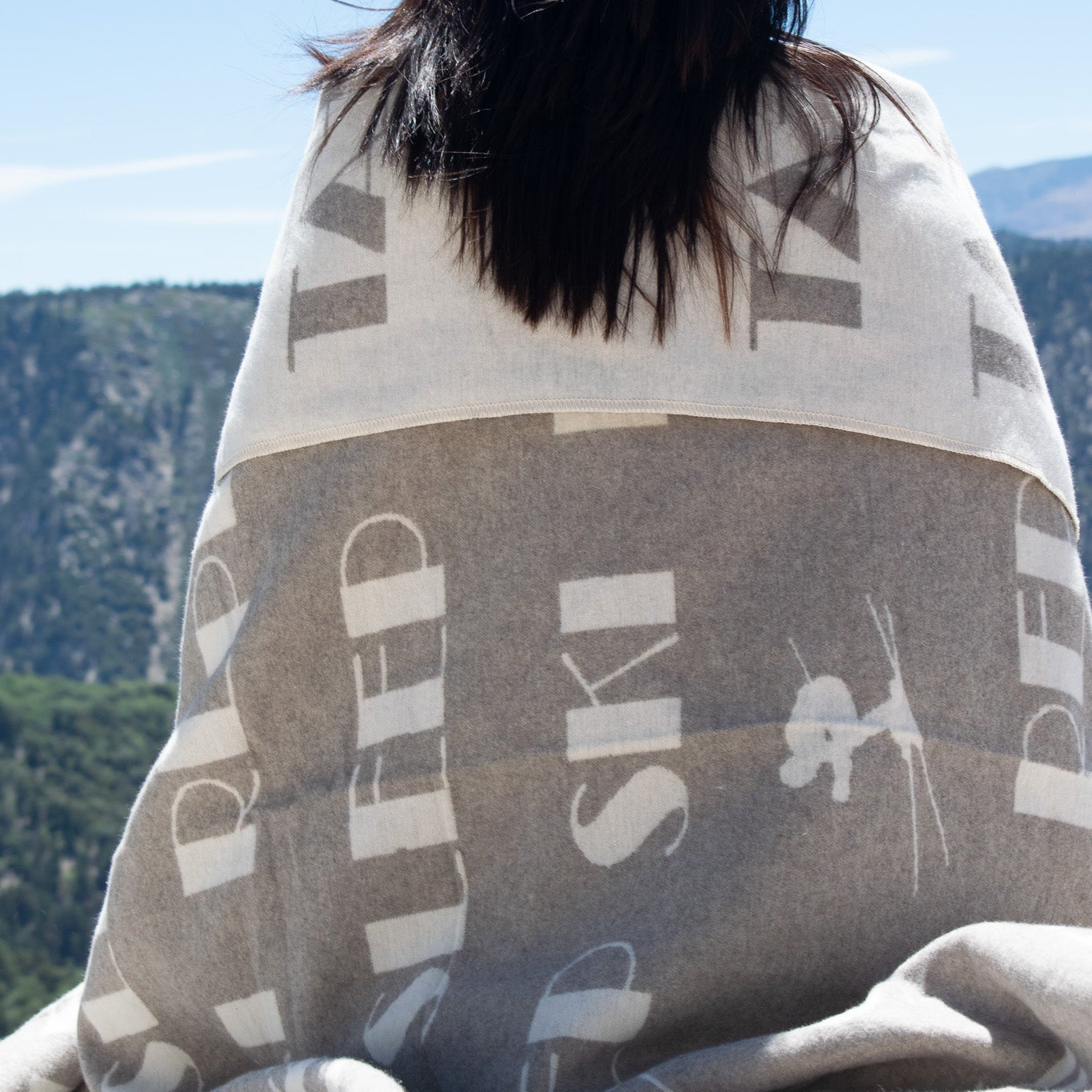 David Fussenegger Reversible Throw Blanket Grey & White "Sleep, Ski, Repeat" Design
