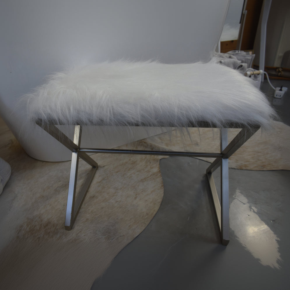 White Fur Stool with Metal Frame