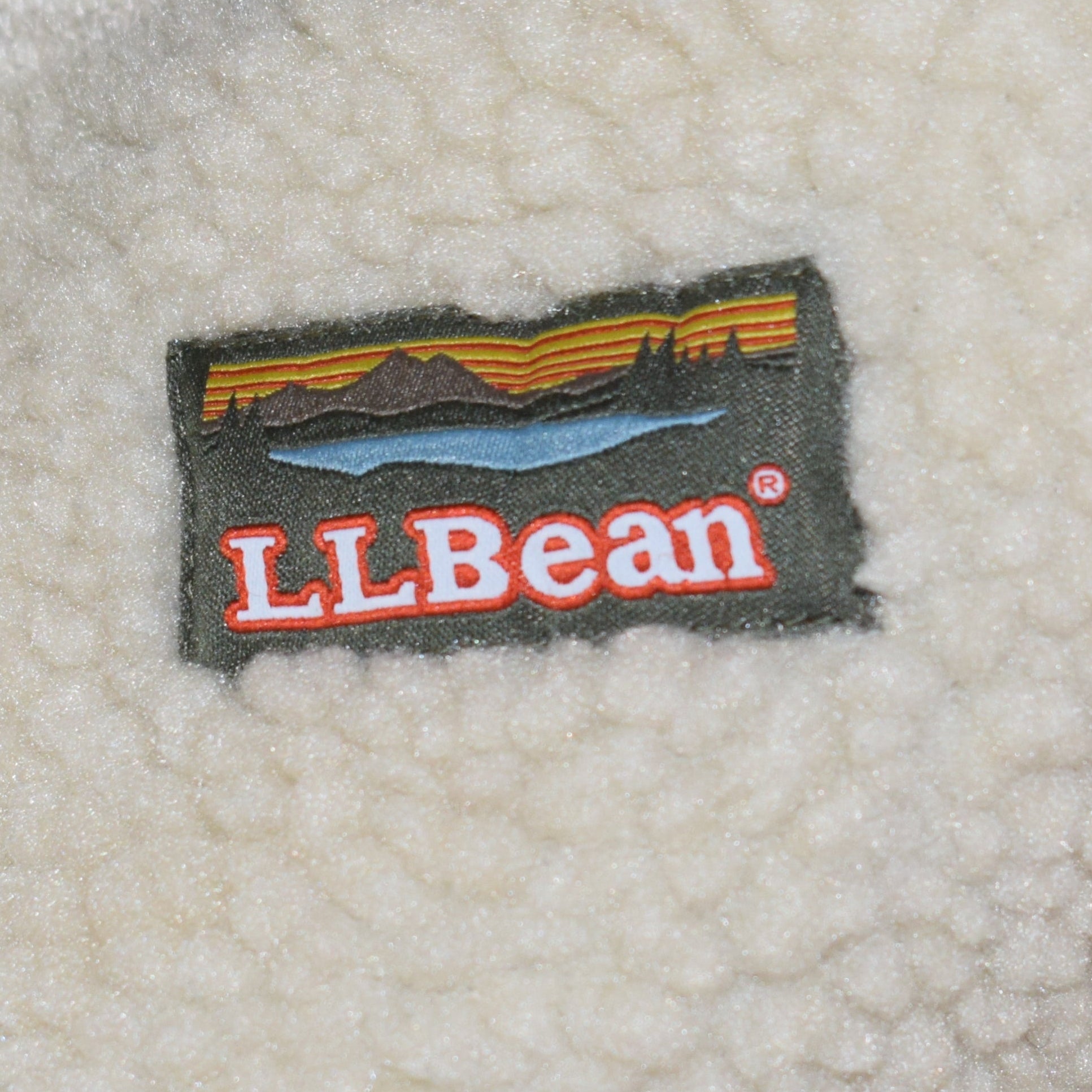 L.L. Bean Sherpa Fleece Winter Vest Off-White with Navy & Yellow Details