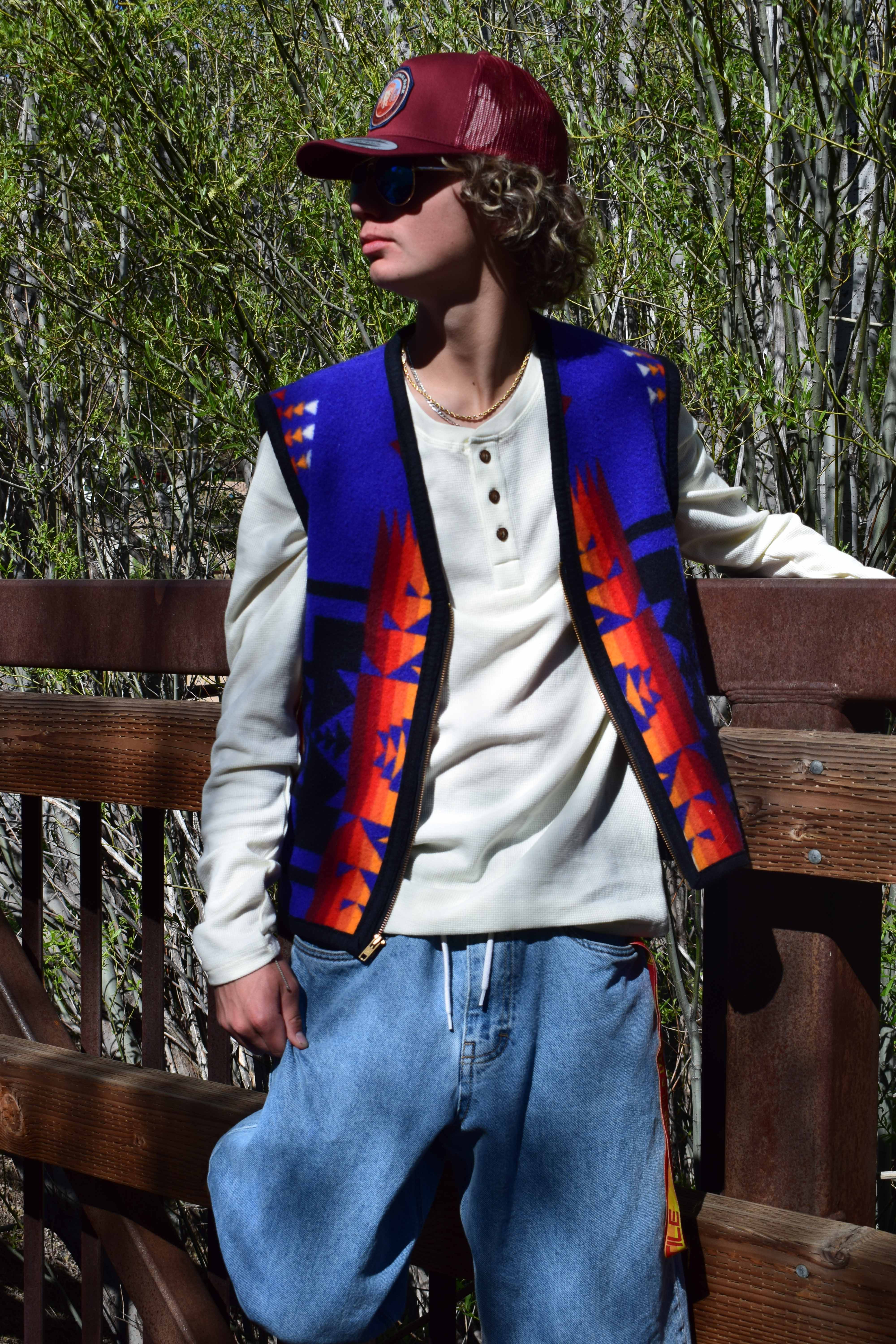 handmade pendleton wool vest vintage blanket aztec zip western vest