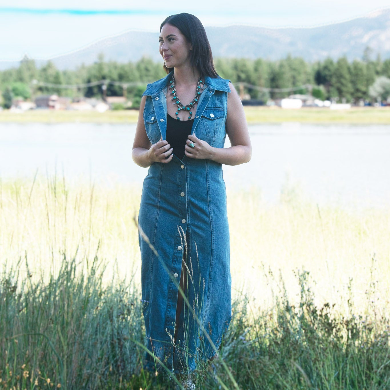 House Of Harlow Denim Maxi Dress