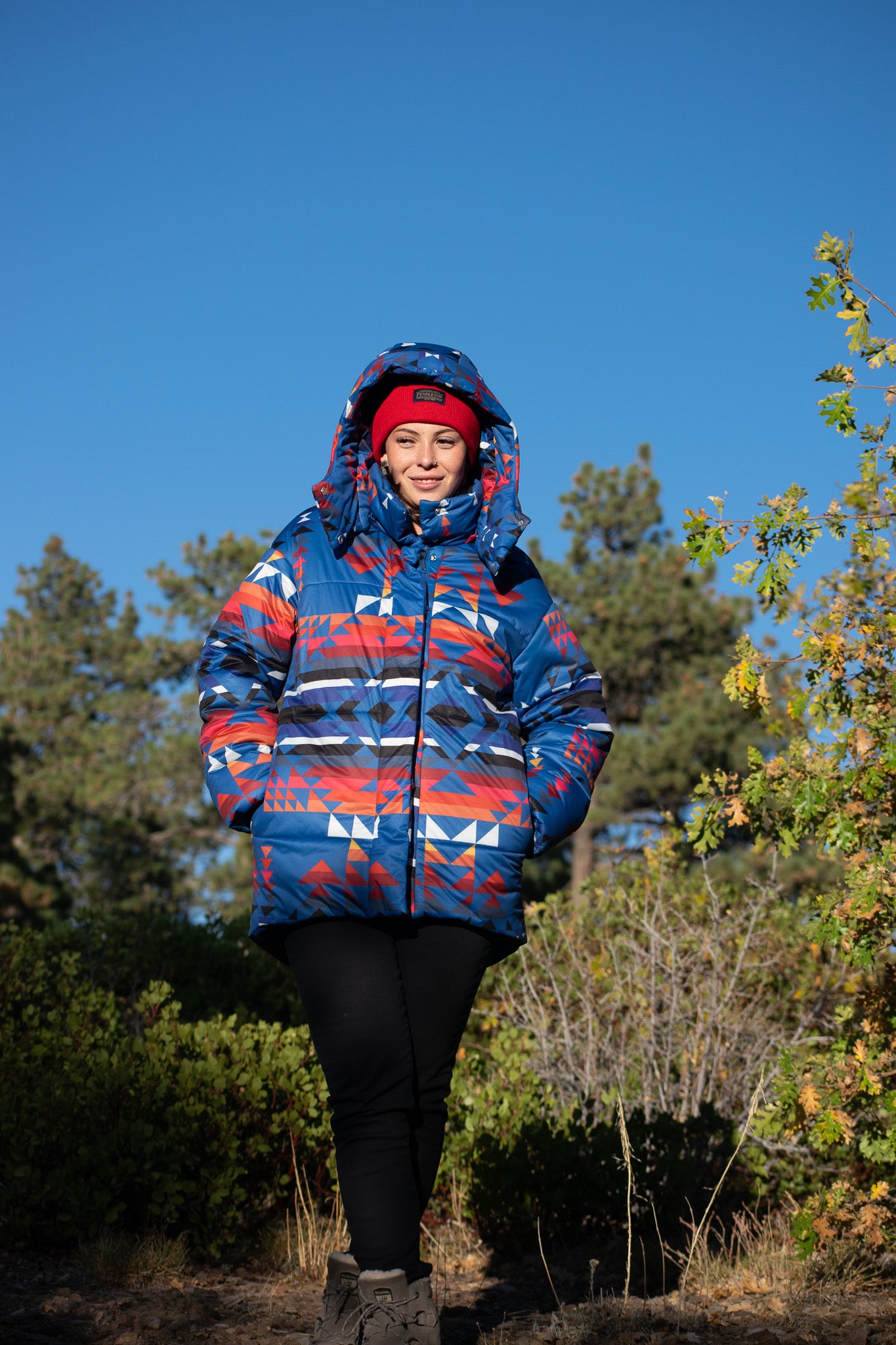 aqua pendleton puffer jacket womens small southwestern hooded winter coat