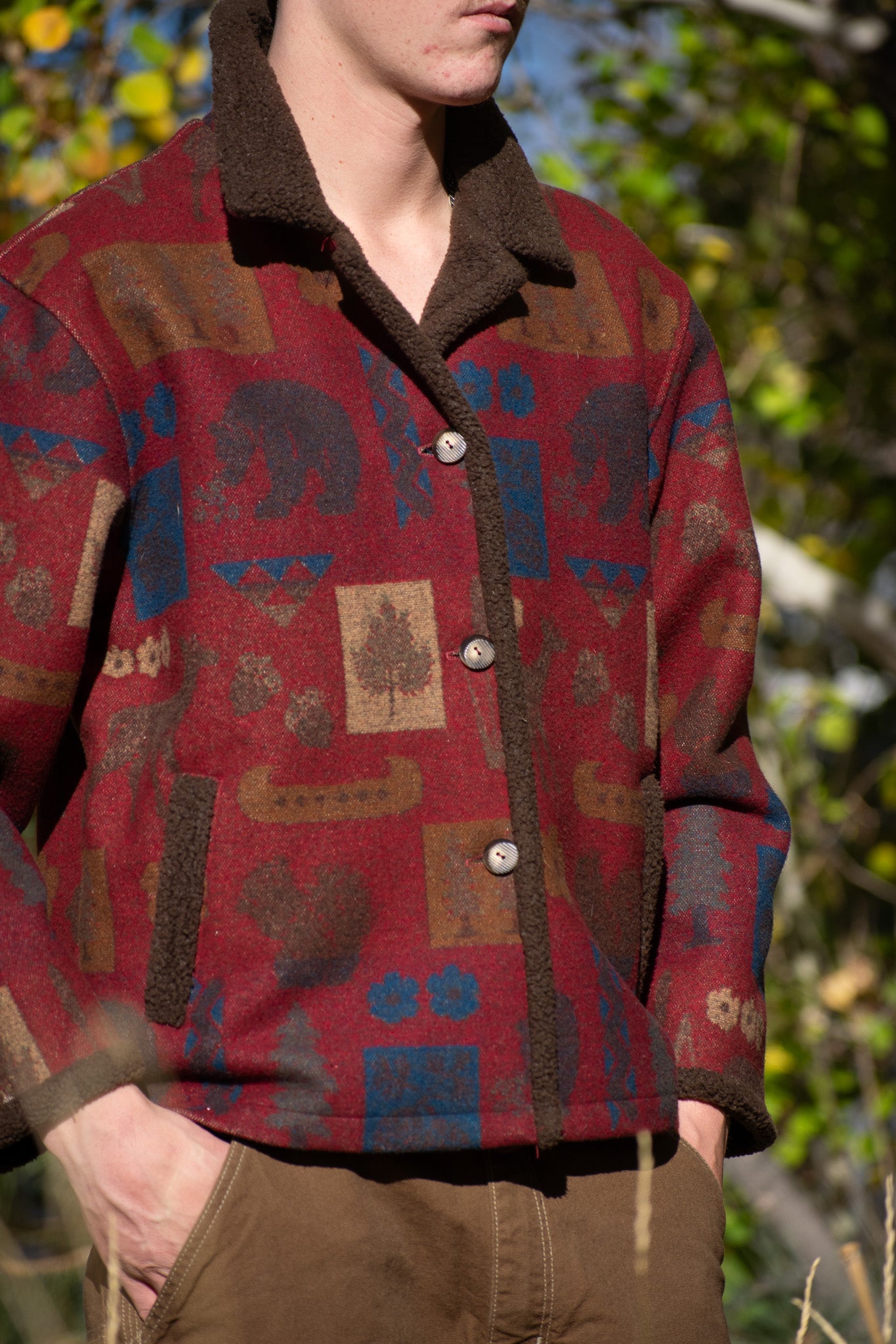 pendleton wool jacket large bear pattern made in usa lodge coat