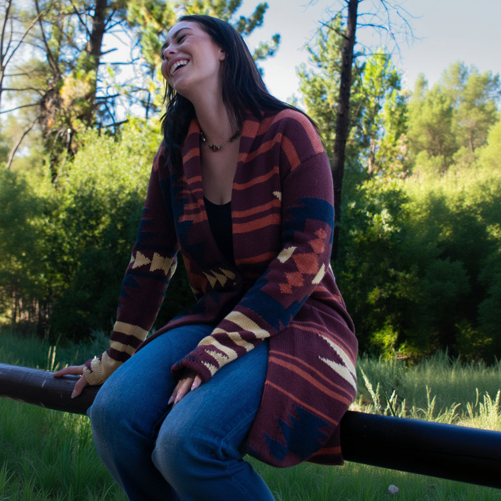 Pendleton Graphic Sweater Coat Brown Multi Colored Southwest Print