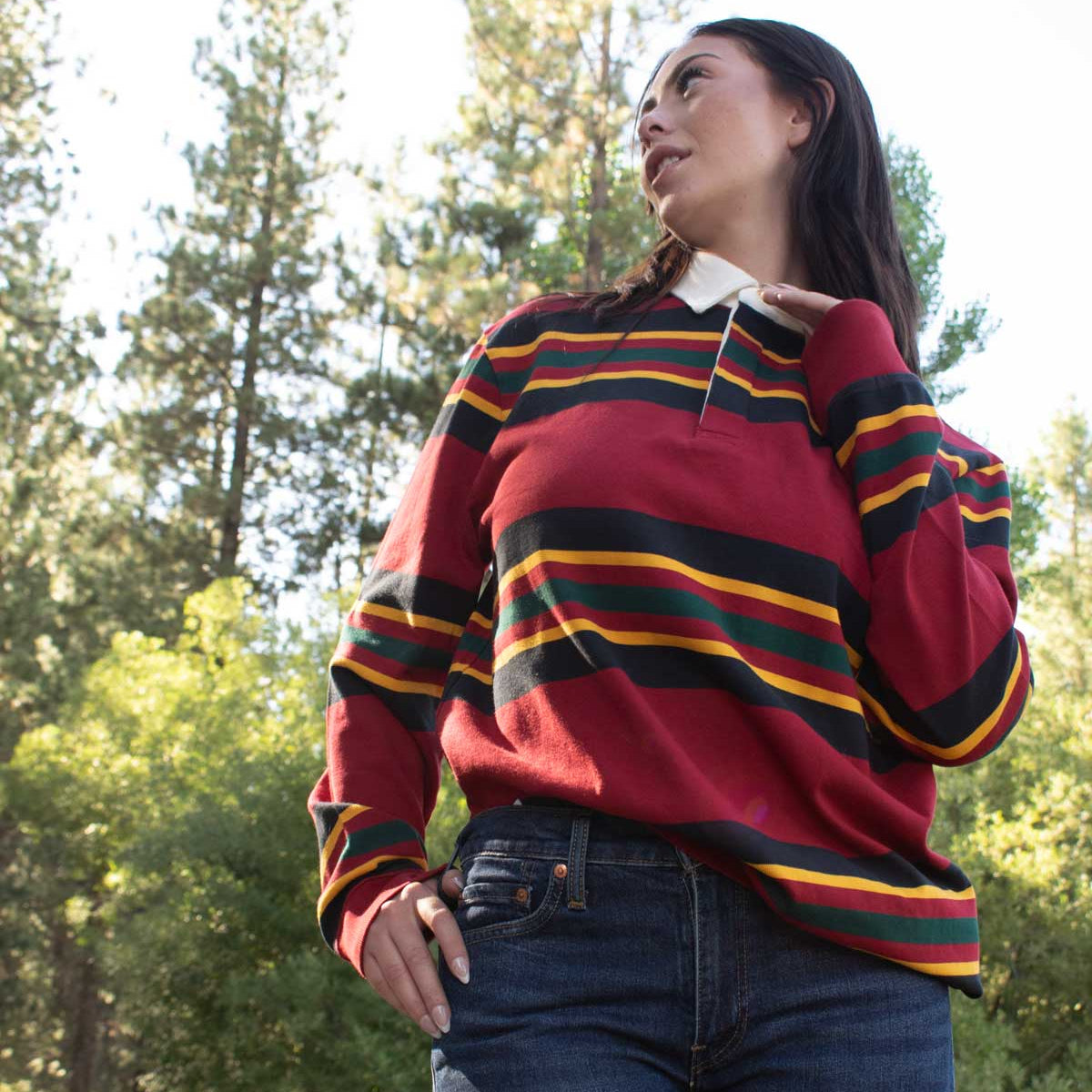 Unisex Decker Rugby Stripe Shirt Color: Rainier Stripe.