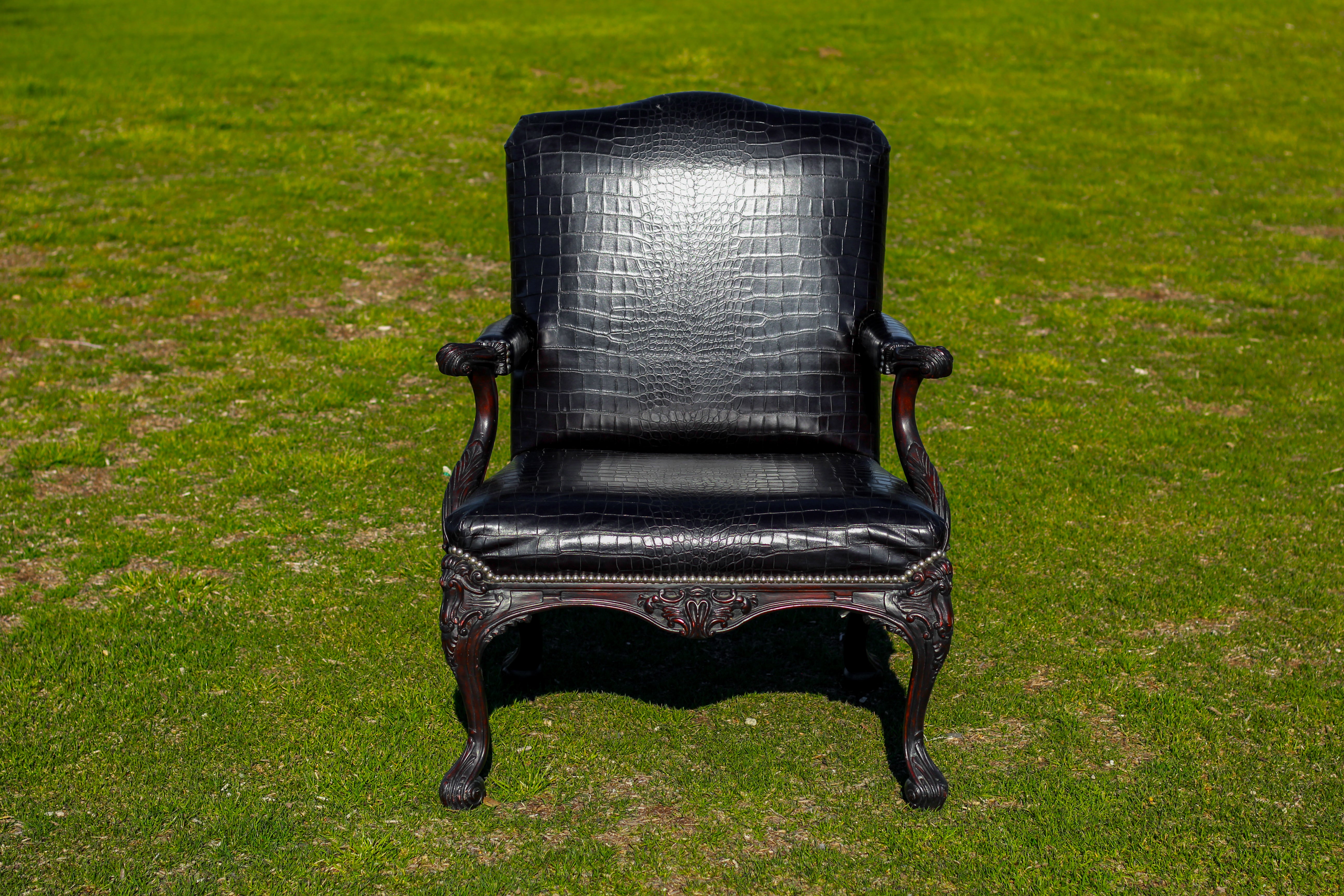 Ralph Lauren Cliveden Carved Chair Upholstered with Black Alligator Leather