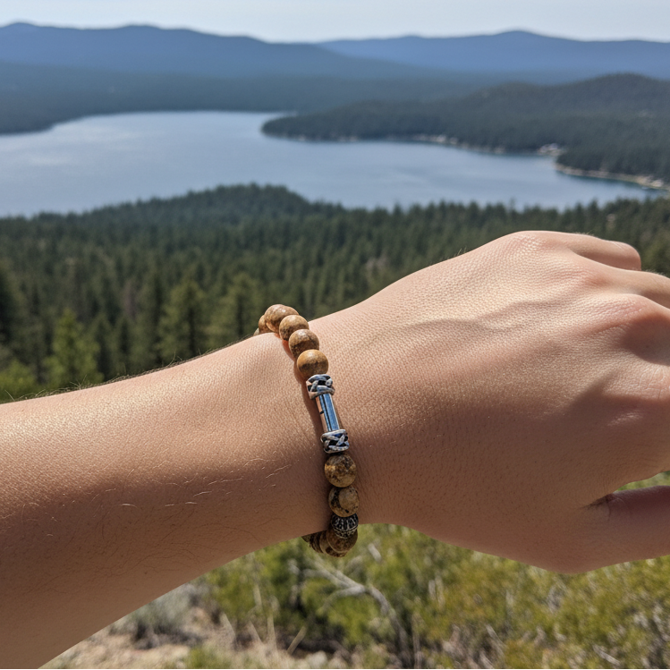 Genuine Jasper With Stainless Steel Beaded Bracelet