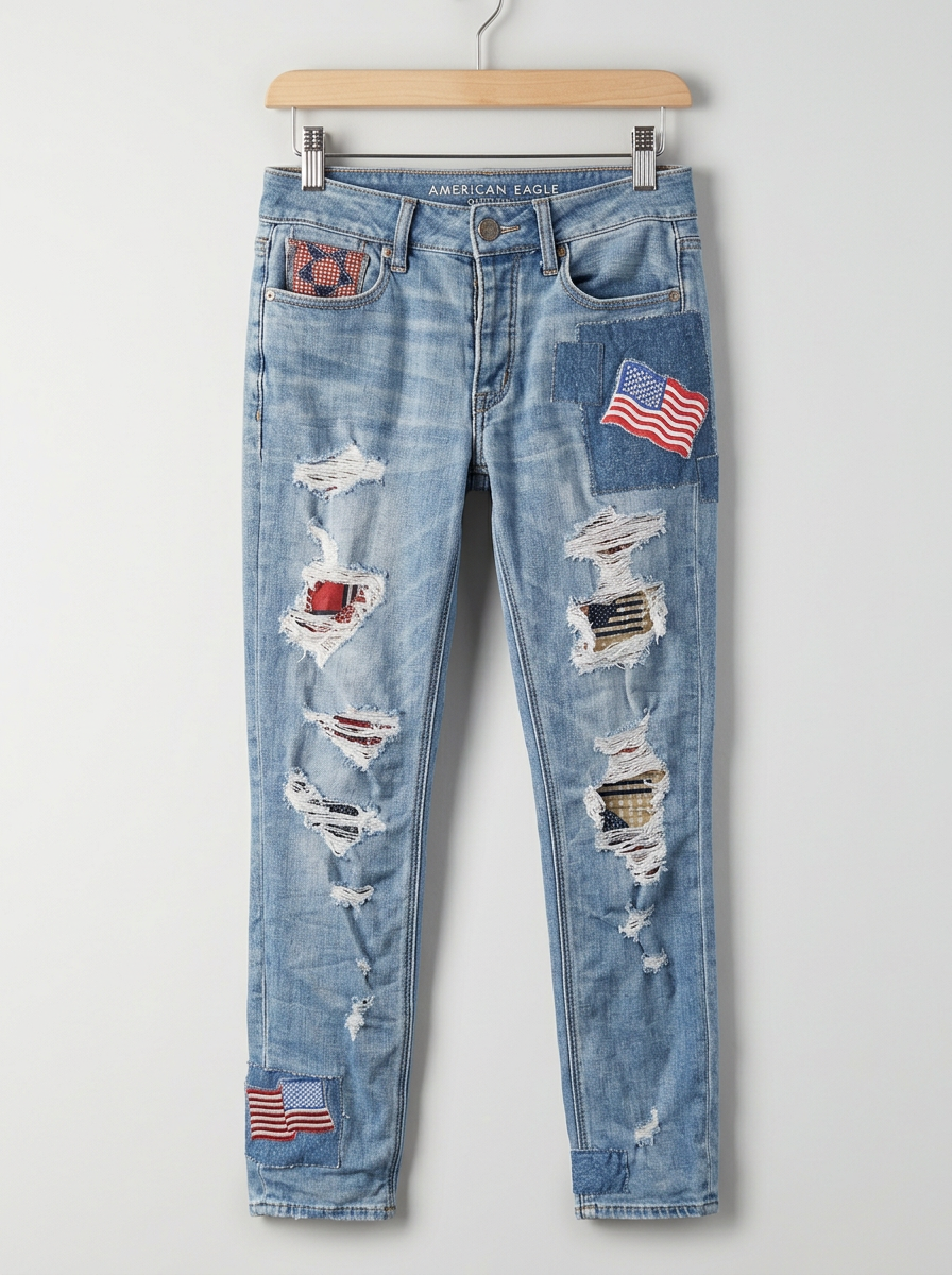 American Eagle Outfitters Women's Highest Rise Ripped Patchwork Jeans Size 0 Regular