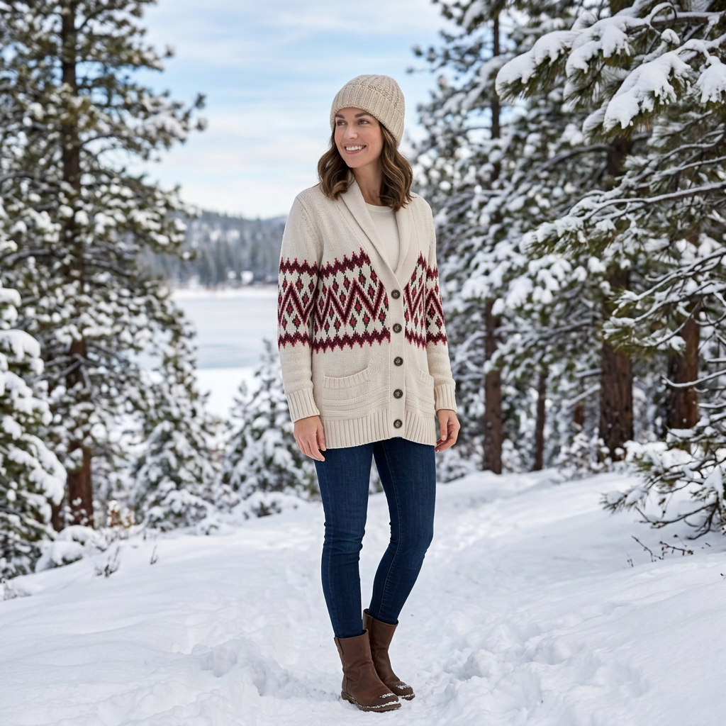 H&M L.O.G.G. Fair Isle Shawl Collar Cardigan Women's Large NWT Cream Nordic Sweater