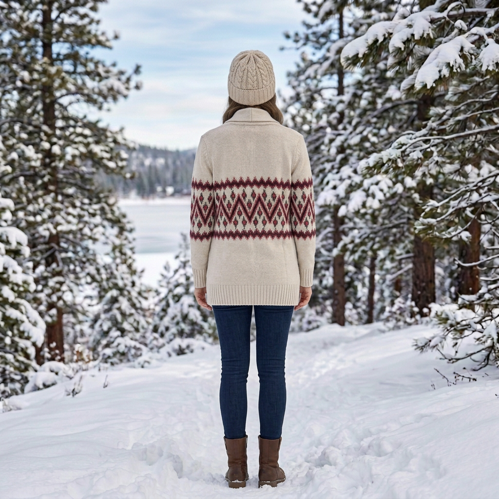 H&M L.O.G.G. Fair Isle Shawl Collar Cardigan Women's Large NWT Cream Nordic Sweater