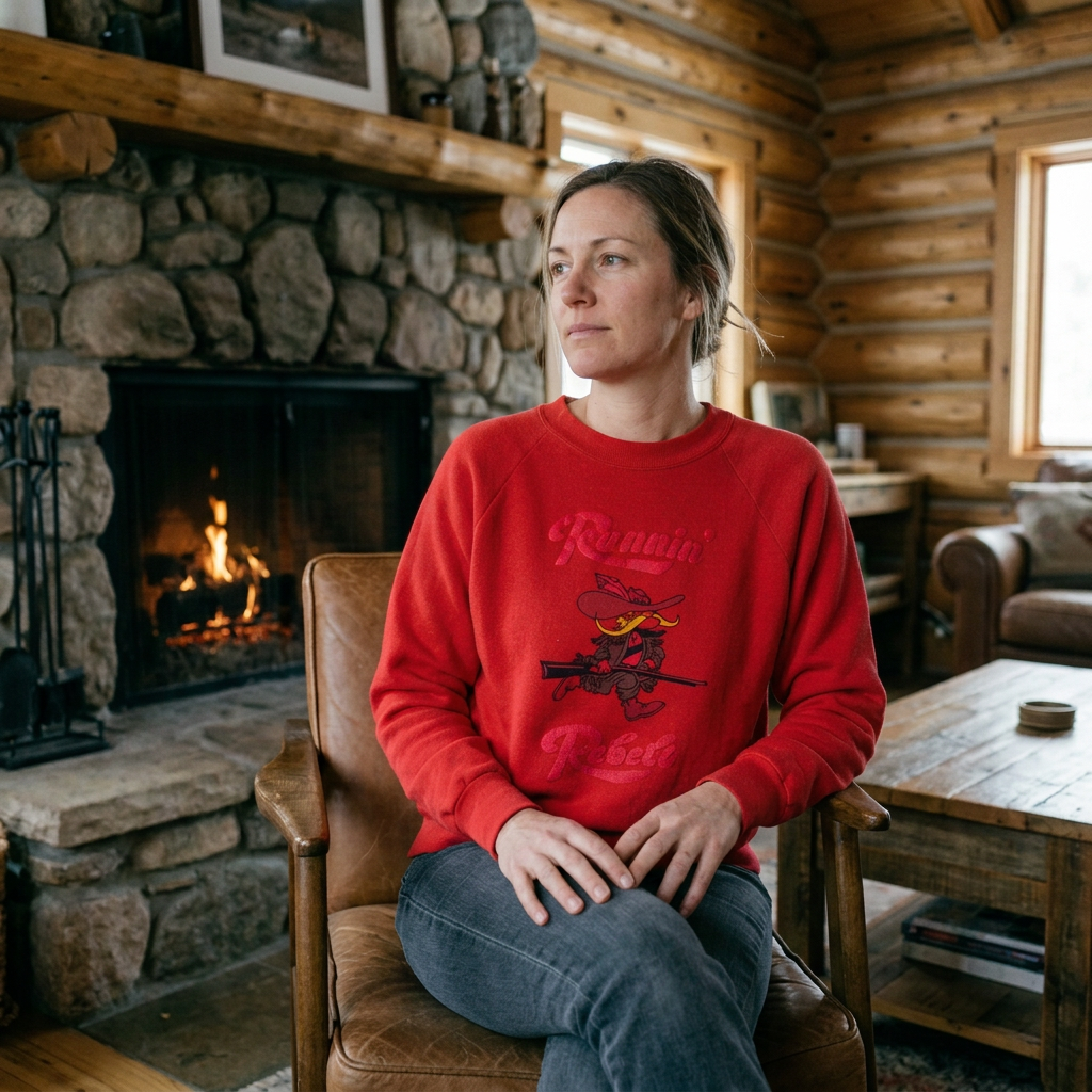 Vintage Fruit of the Loom Red Ranchin’ Rodeo Cowboy Graphic Crewneck Sweatshirt