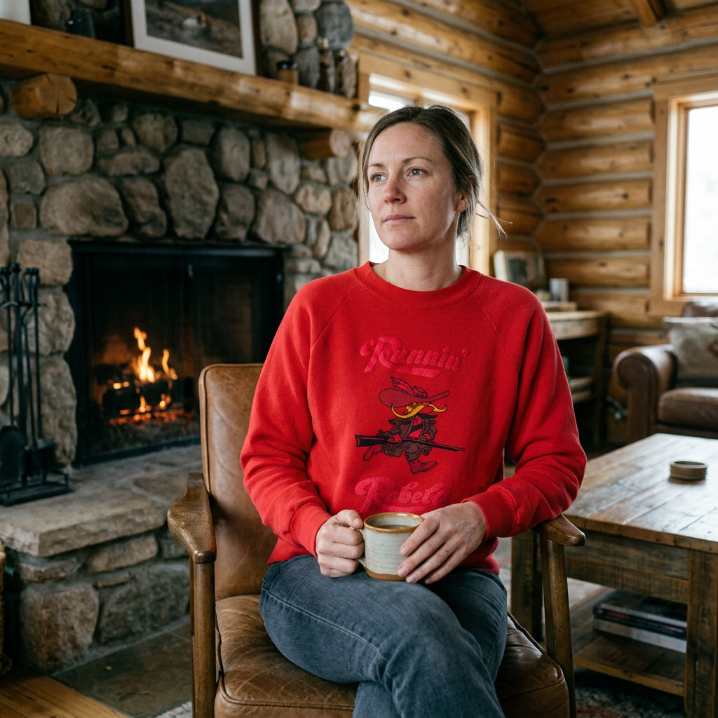 Vintage Fruit of the Loom Red Ranchin’ Rodeo Cowboy Graphic Crewneck Sweatshirt