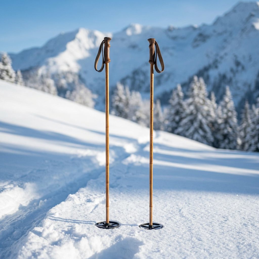 Wooden Bamboo Leather Ski Poles Set of 2 poles