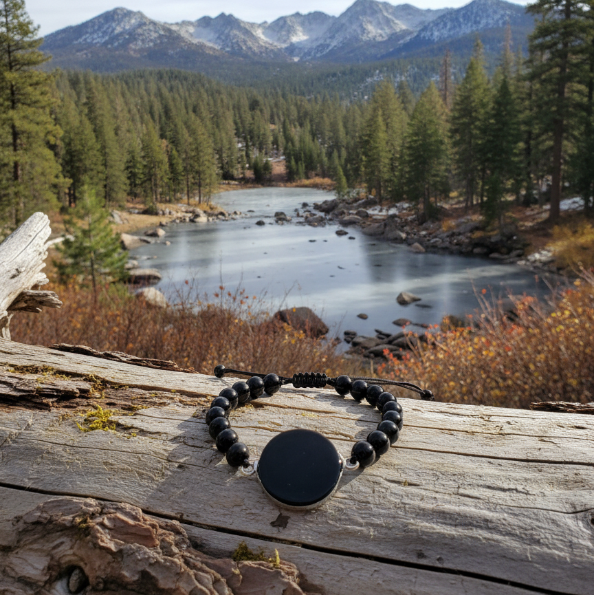 Black Obsidian Beaded Tie Bracelet