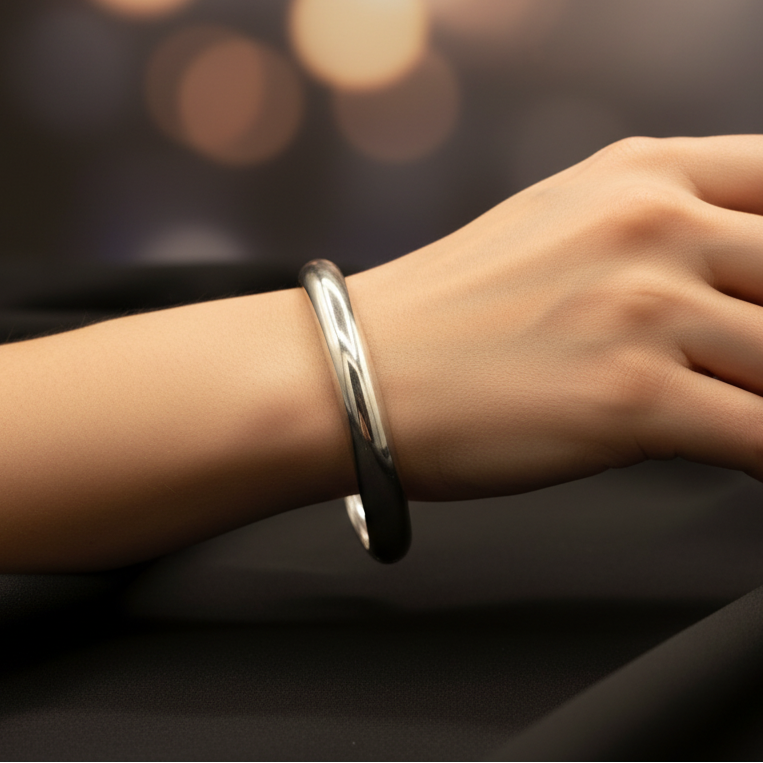 Slick Silver Toned Bangle Bracelet