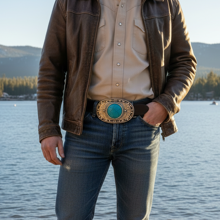 Southwestern-style Oval Belt Buckle