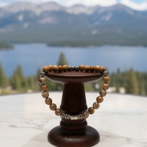 Genuine Jasper With Stainless Steel Beaded Bracelet