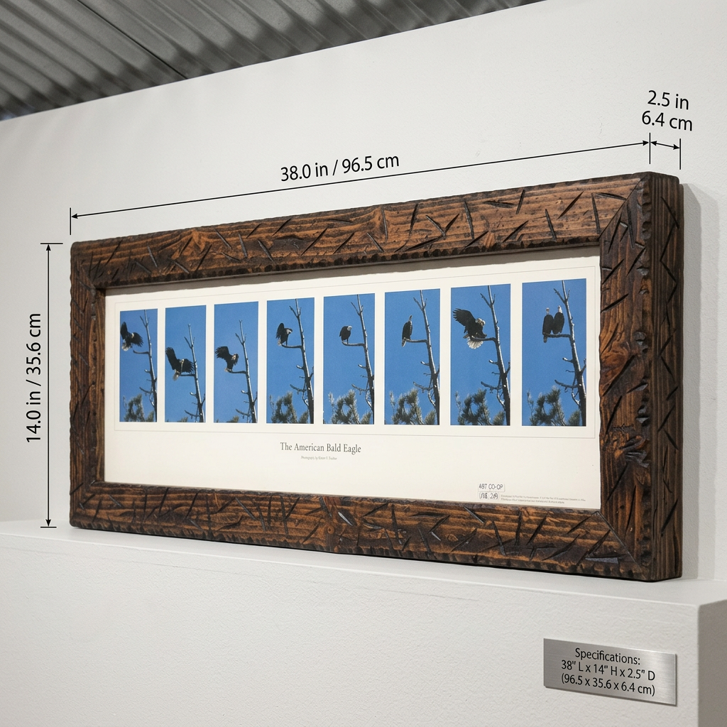 Framed American Bald Eagle Print by Robert R. Fletcher – Panoramic Wildlife Wall Art Rustic Wood Frame