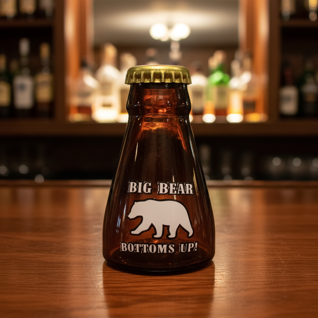 Big Bear Bottle Top with Cap Shot Glass "Bottoms Up"
