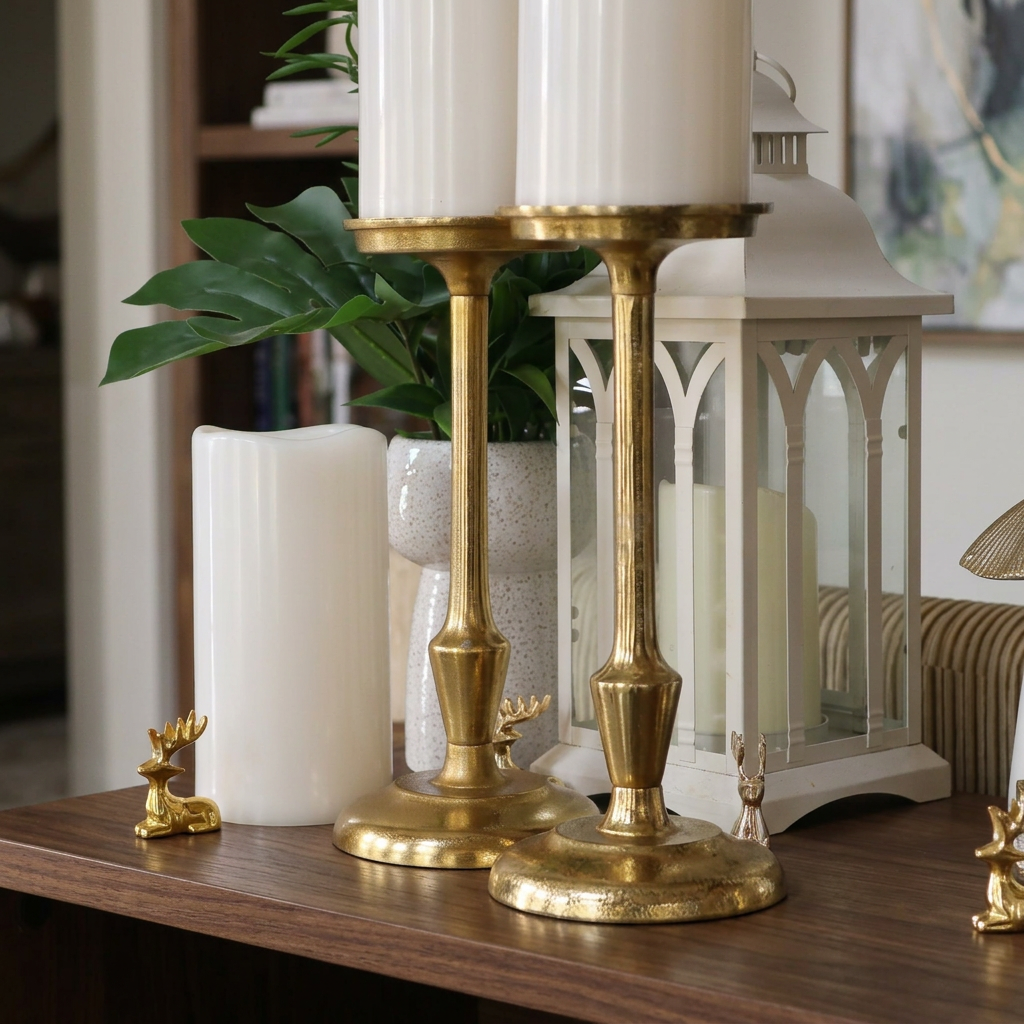Elegant 11 Inch Gold Pillar Candle Holder Bazaar Collection