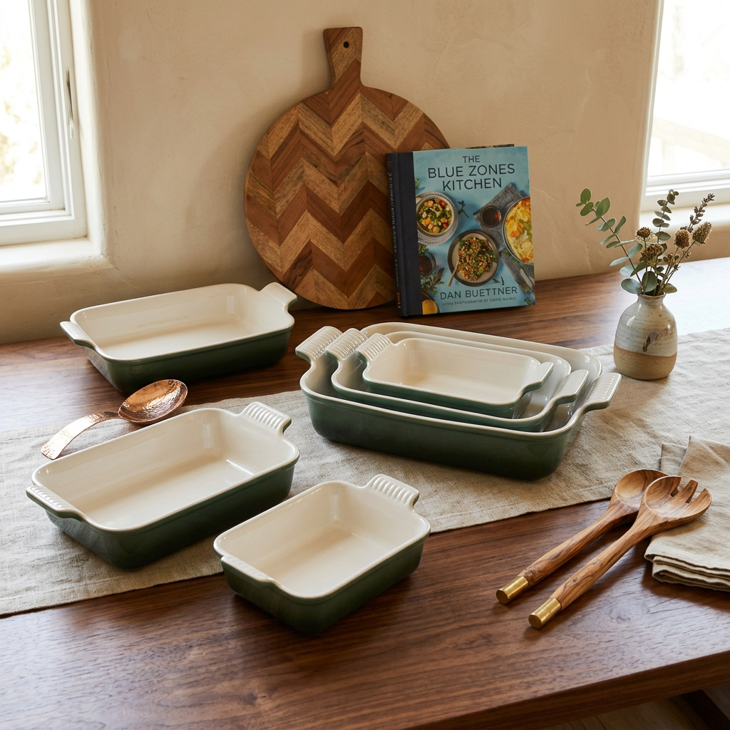 Le Creuset Set of Rectangular Dishes Ombre Green