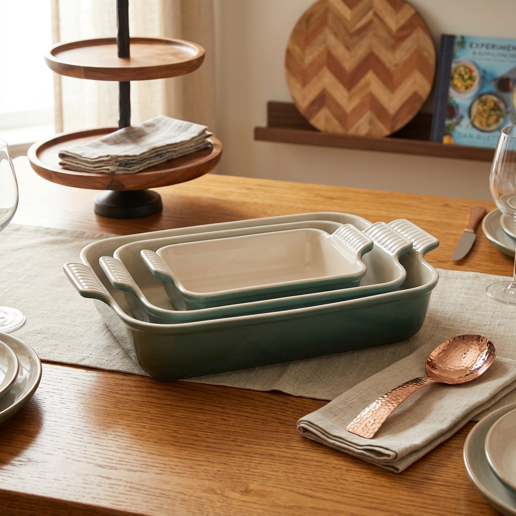 Le Creuset Set of Rectangular Dishes Ombre Green