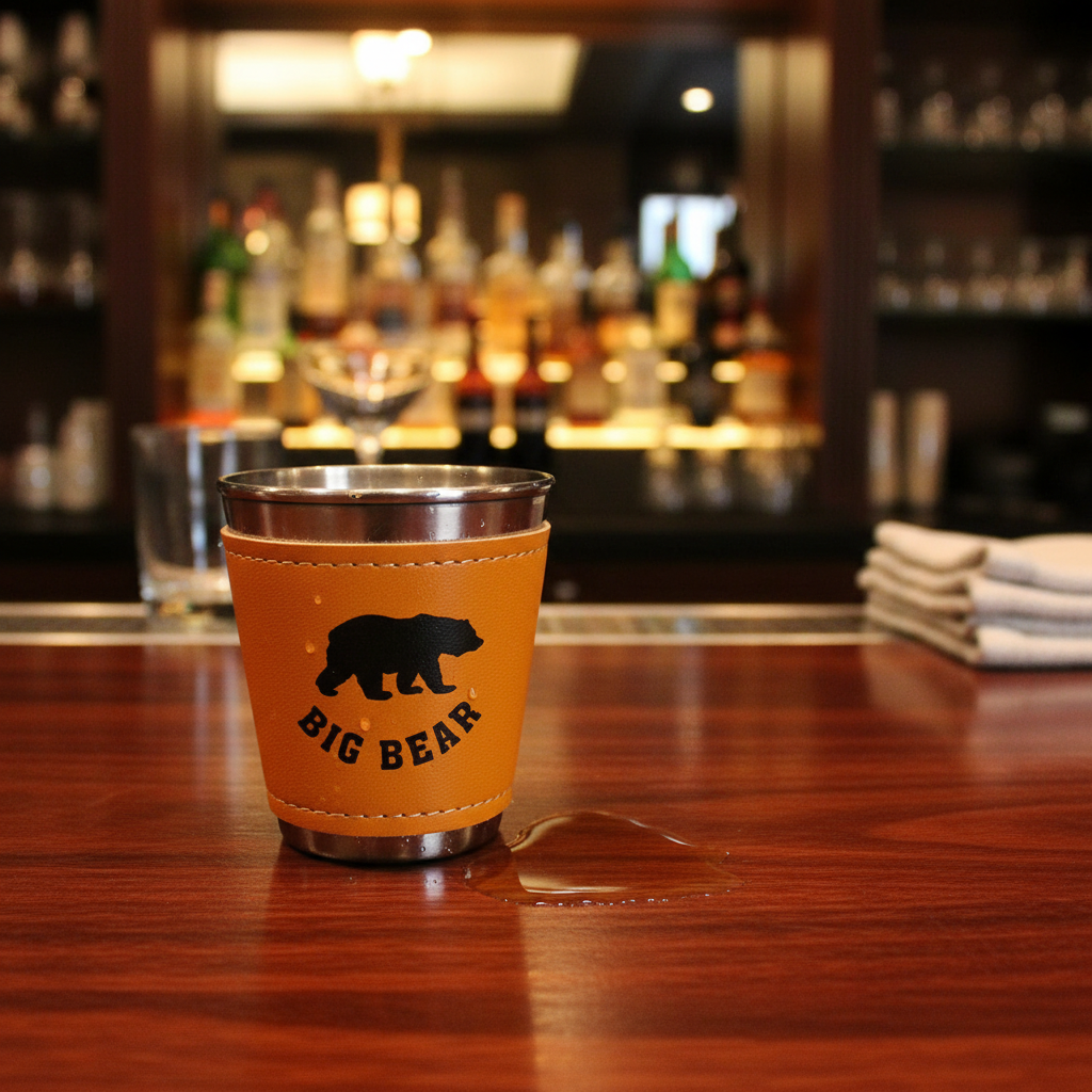 Big Bear Faux Leather Wrapped Stainless Steel Shot Glass