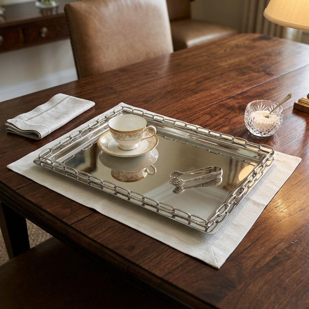 Stainless Steel Tray Classic Serving Tray with Chain Link Border