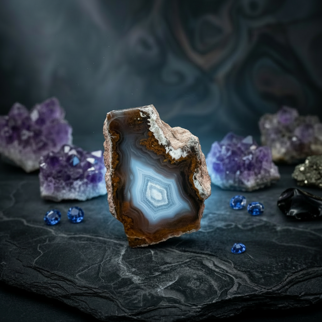 Blue and Red Banded Thunderegg Agate