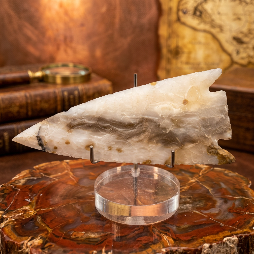 Unique Hand-knapped Agate Stone Arrowhead