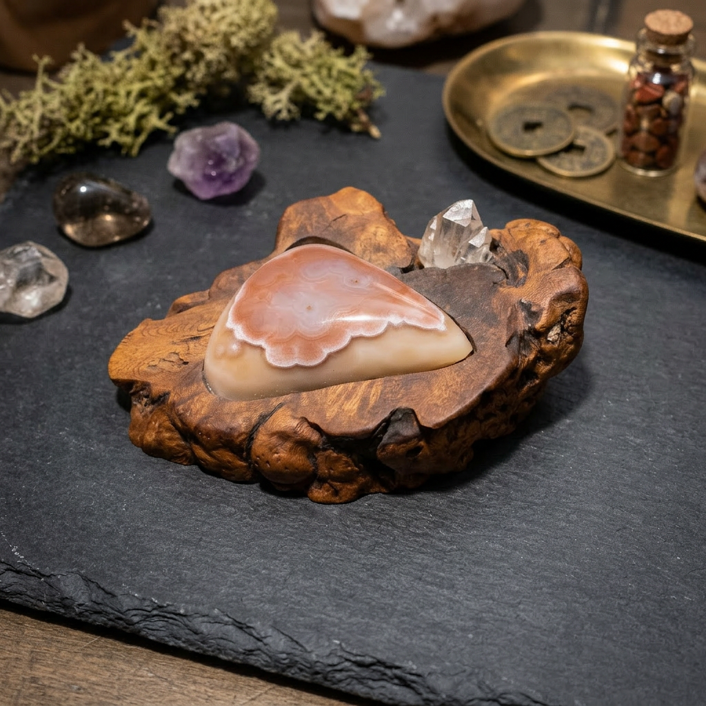 Decorative Crystal Display Featuring a Beautiful Agate and Clear Quartz