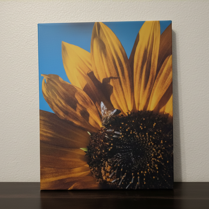 Local Big Bear Lake California Photographer "Wild Bee Resting Upon a Sunflower" 14in x 11in Canvas Print