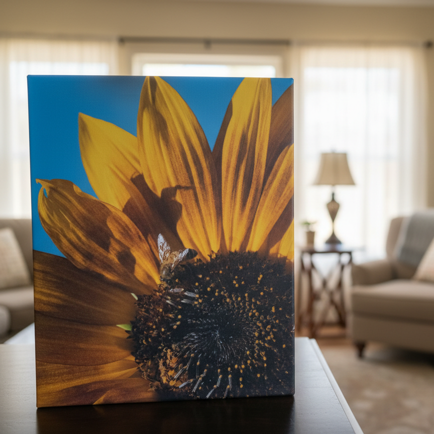 Local Big Bear Lake California Photographer "Wild Bee Resting Upon a Sunflower" 14in x 11in Canvas Print