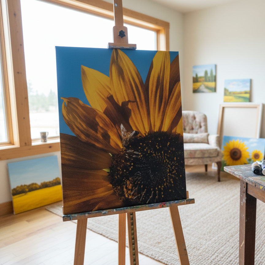 Local Big Bear Lake California Photographer "Wild Bee Resting Upon a Sunflower" 14in x 11in Canvas Print