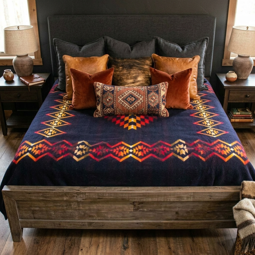 Pendleton Beaver State Reversable Blanket Featuring Black Red Orange Brown