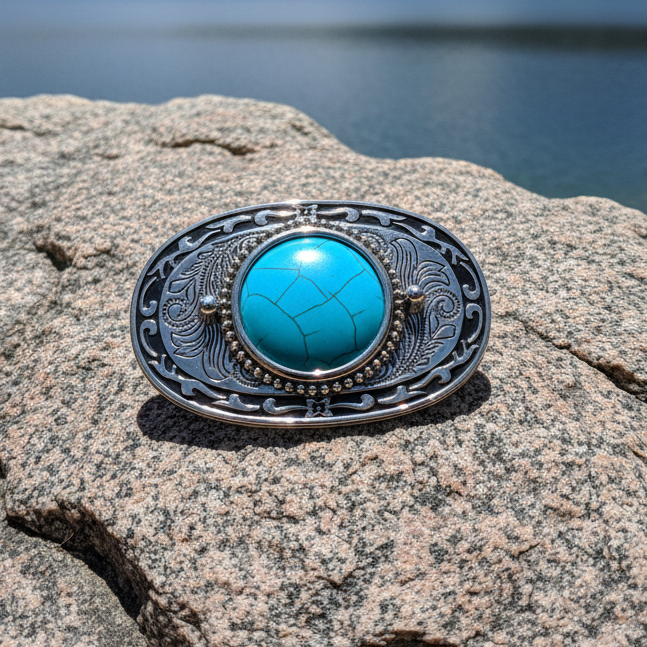 Southwestern-style Oval Belt Buckle