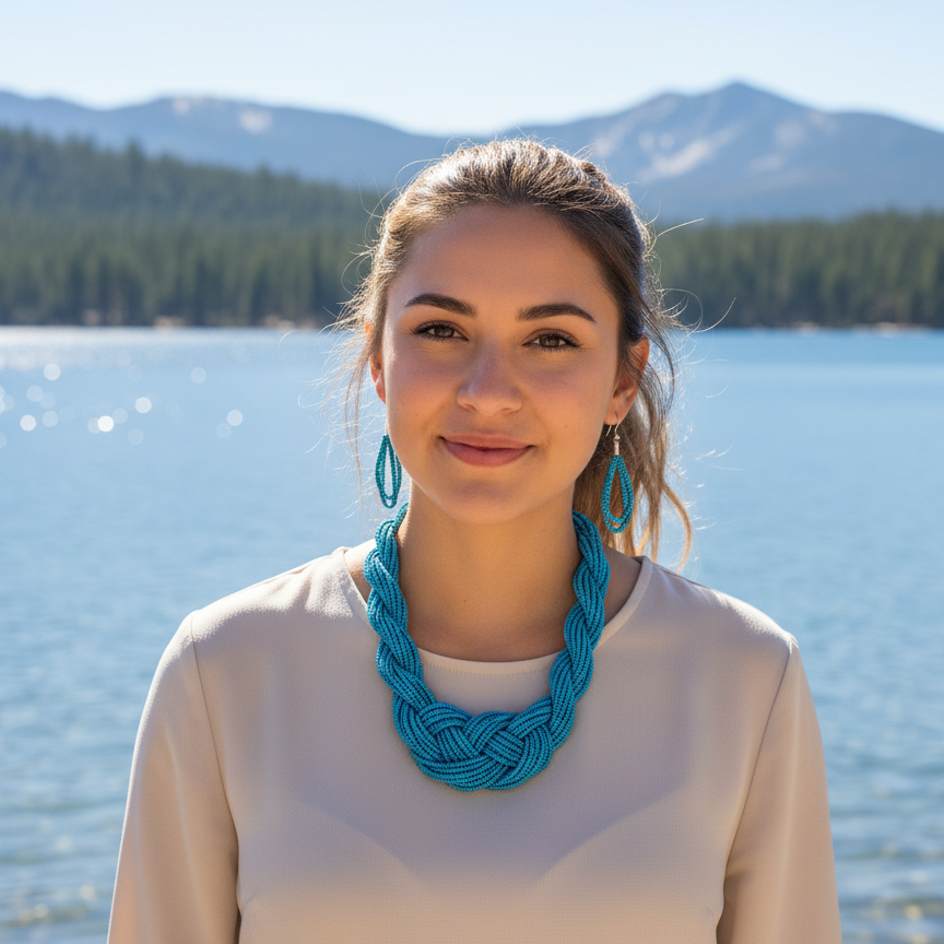 A Standing Ovation Blue Seed Knot Necklace And Earring set From Paparazzi
