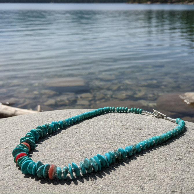 Ethnic Block Turquoise Bead Necklace