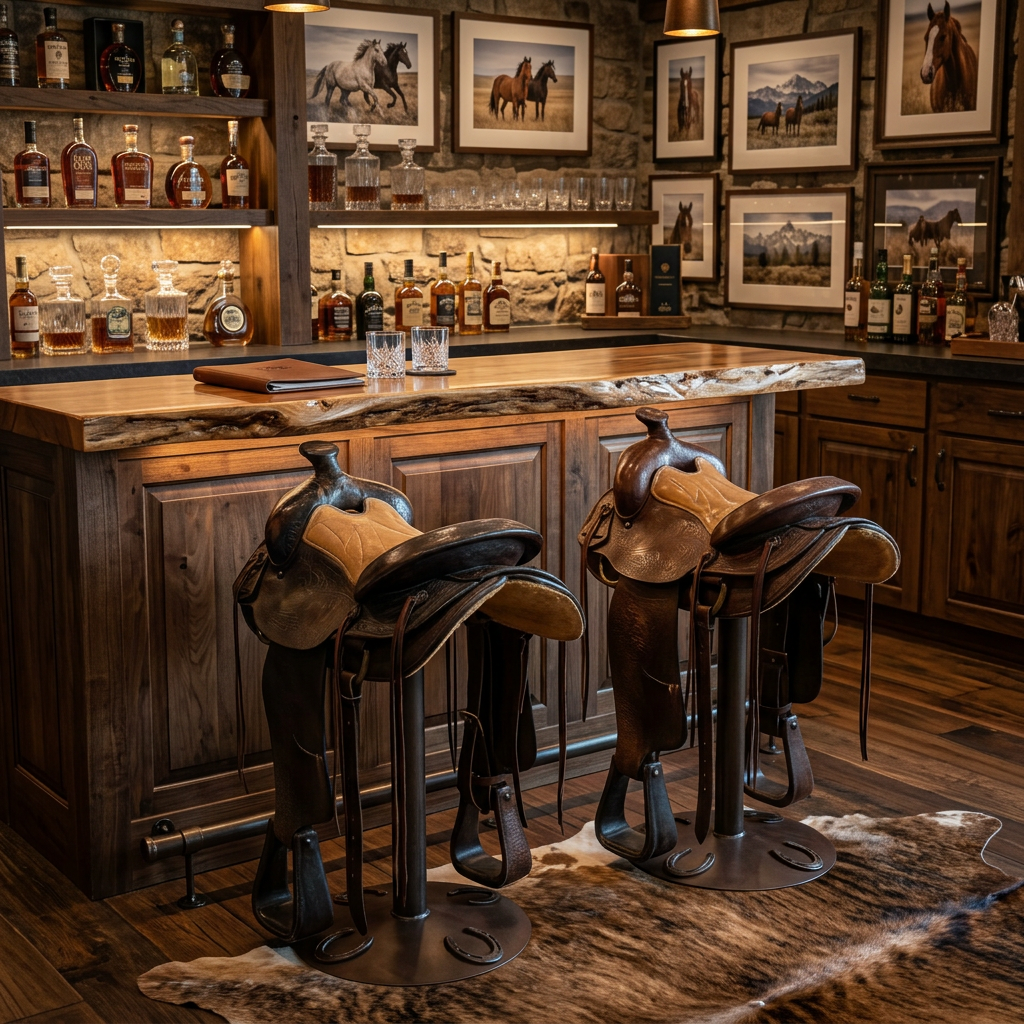 Authentic Horse Saddle Bar Stool Western Rustic Cowboy Ranch Decor