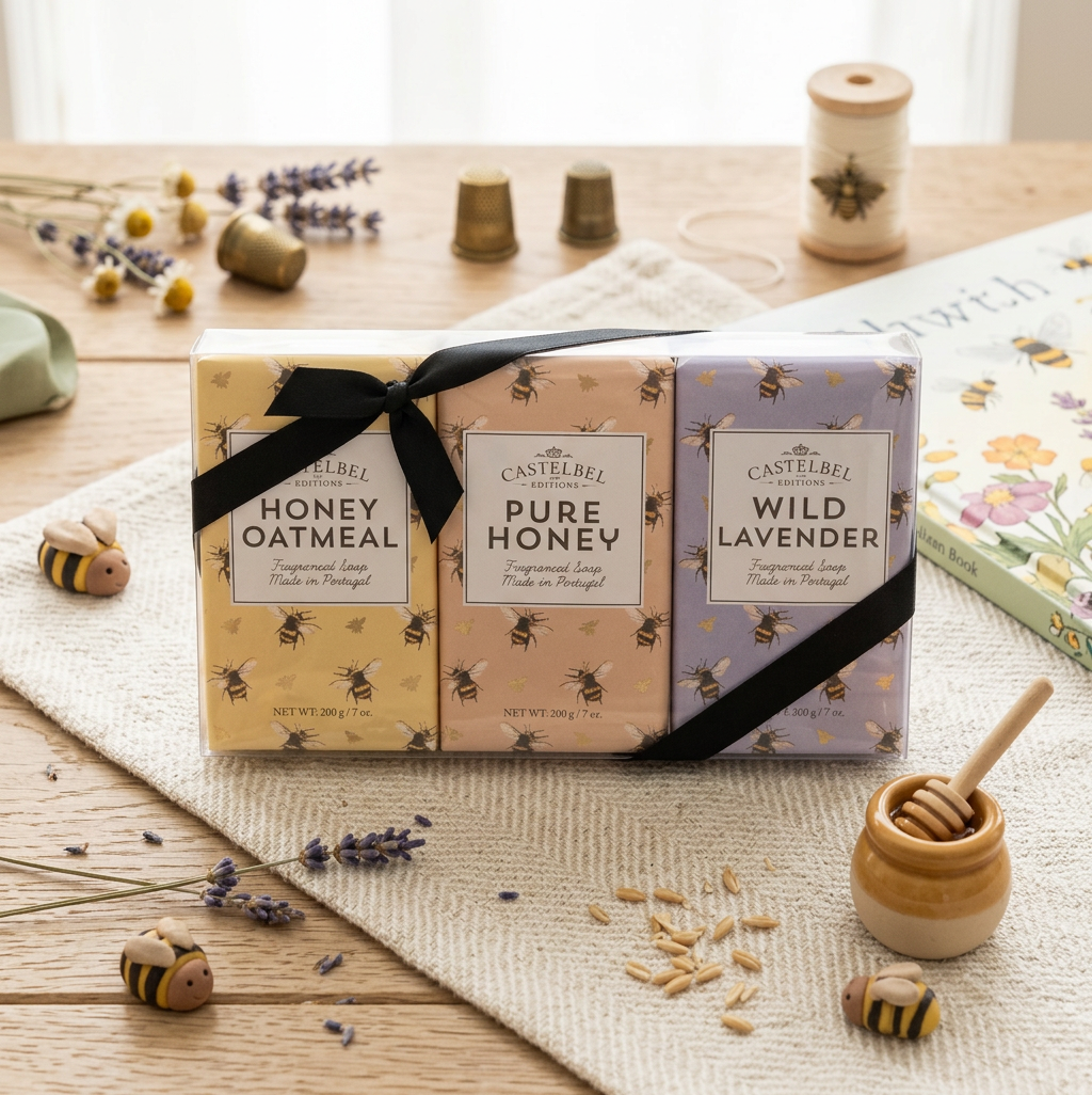 Castelbel Soap Set Of 3, Honey Oatmeal, Pure Honey, & Wild Lavender