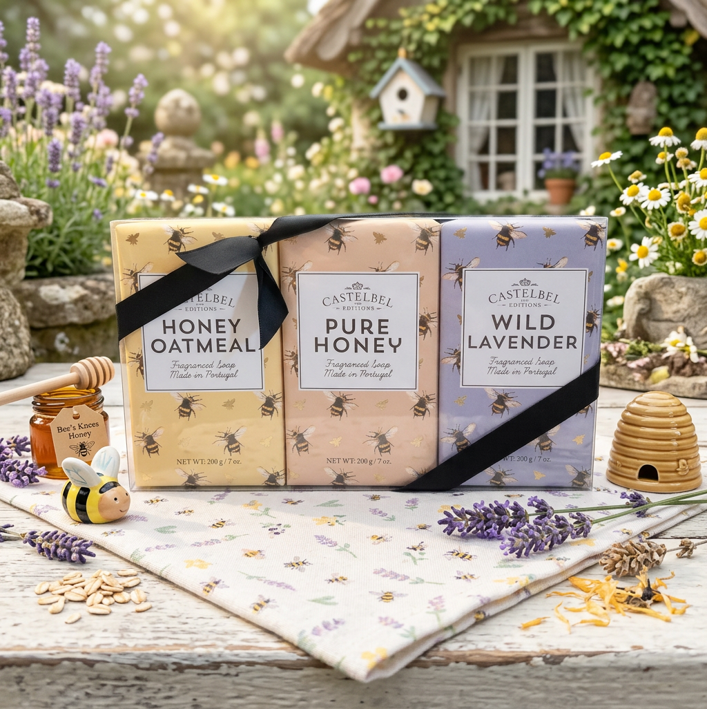 Castelbel Soap Set Of 3, Honey Oatmeal, Pure Honey, & Wild Lavender