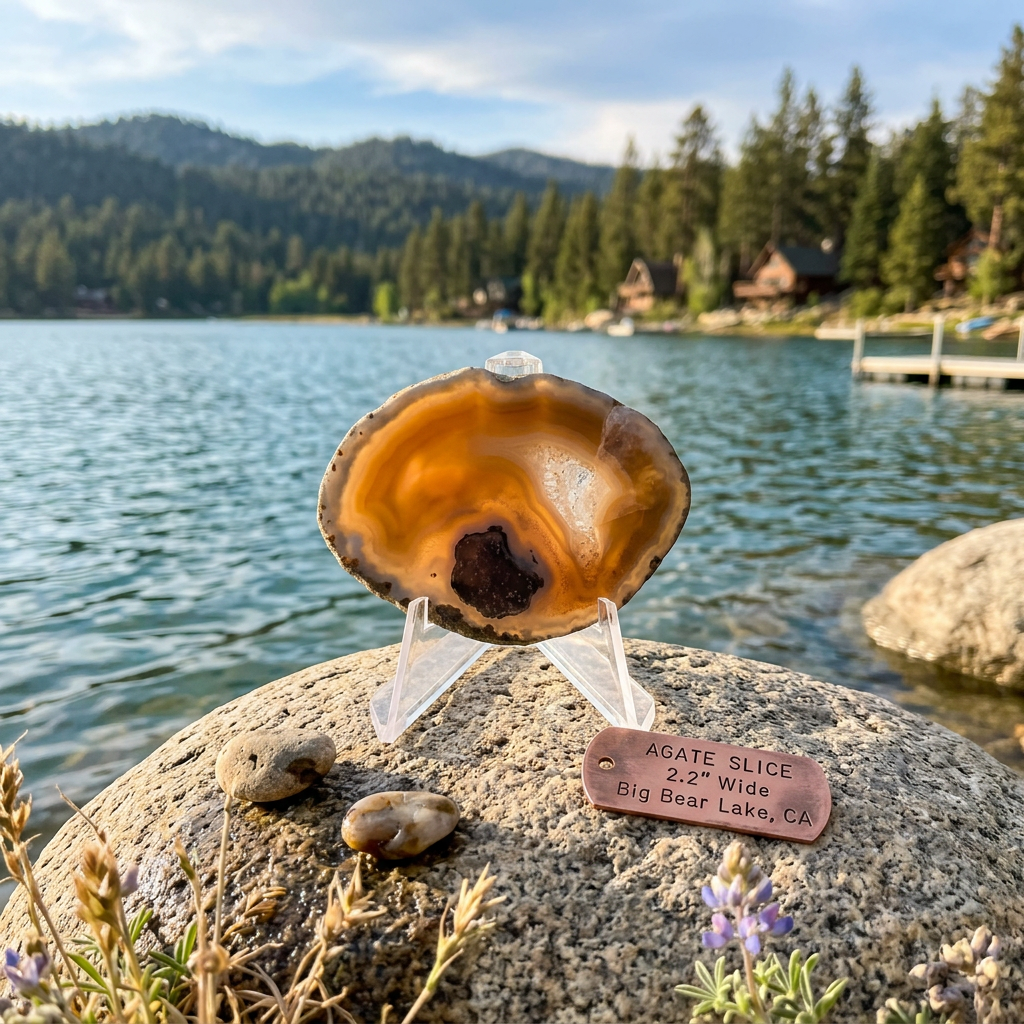 Natural Banded Agate Slice With Chalcedony Quartz