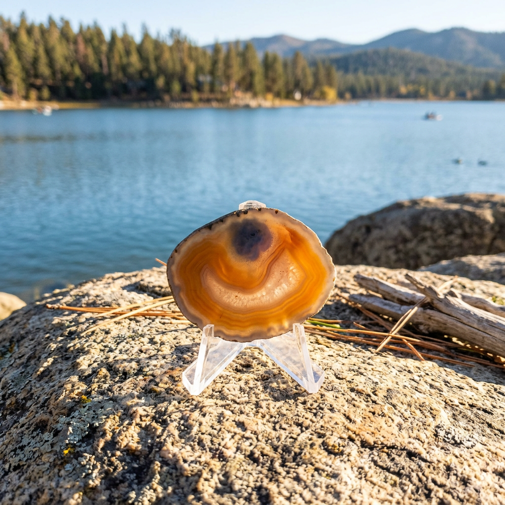 Natural Banded Agate Slice With Chalcedony Quartz