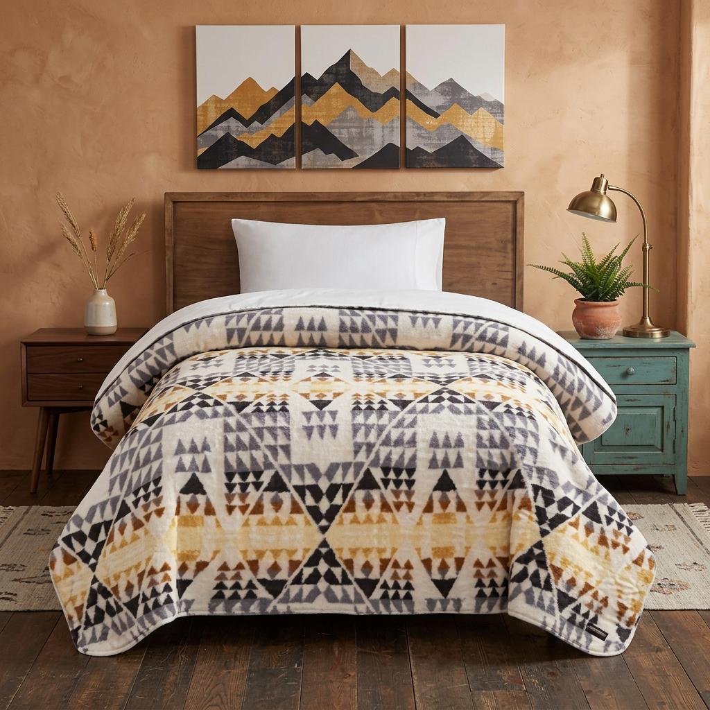 Pendleton Arrow Point Gray Sherpa Fleece Blanket – Queen Size