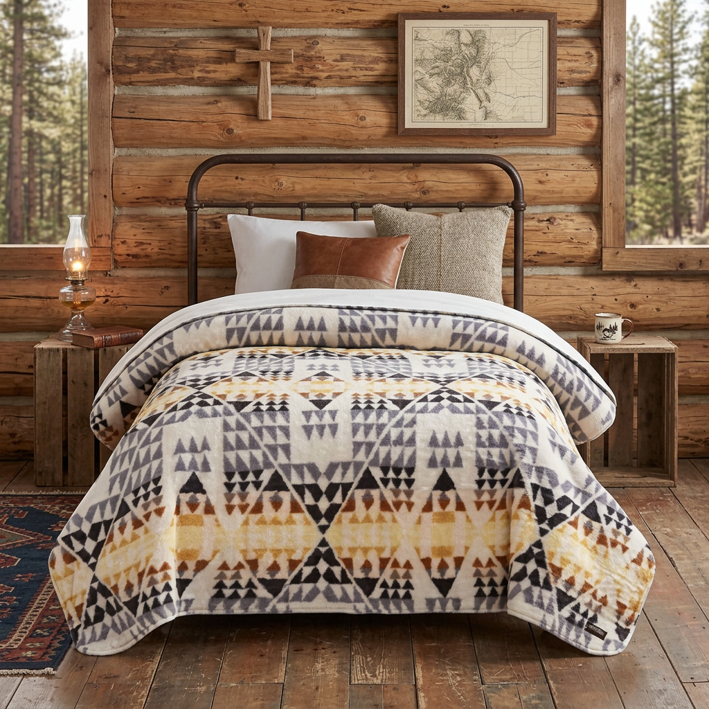 Pendleton Arrow Point Gray Sherpa Fleece Blanket