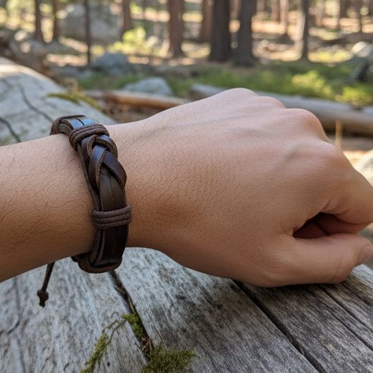 Brown Braided Leather Bracelet