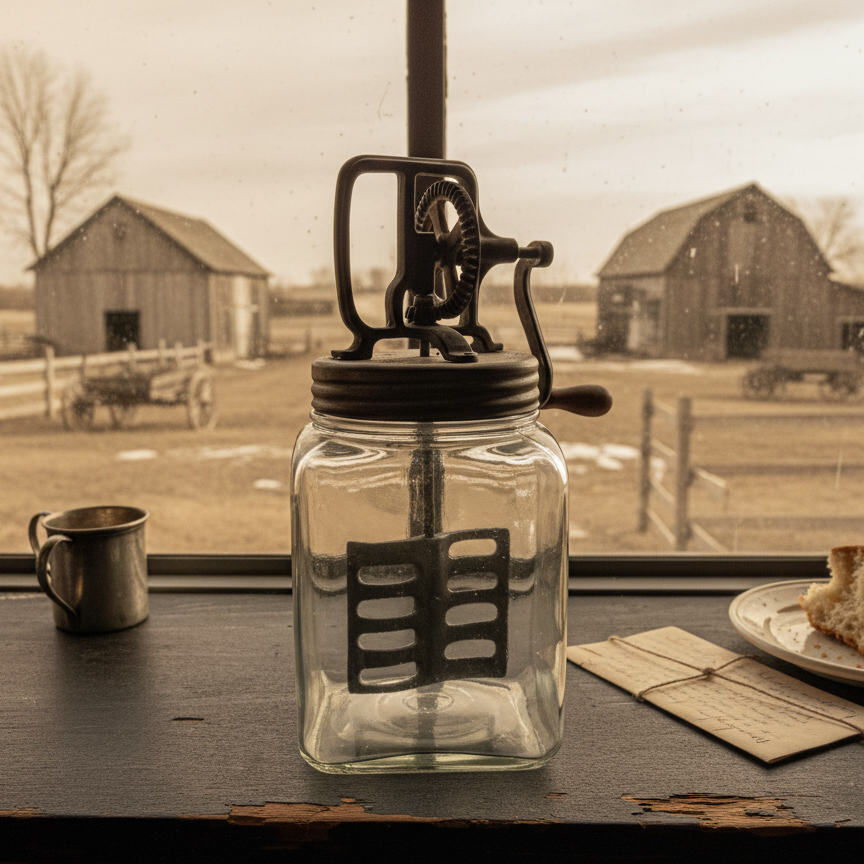 Vintage Hand-Crank Glass Butter Churn
