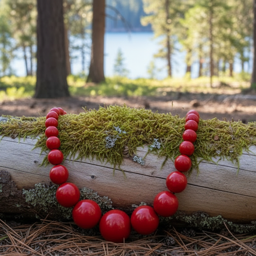 Paparazzi Wood Bead Red Necklace And Earring Set