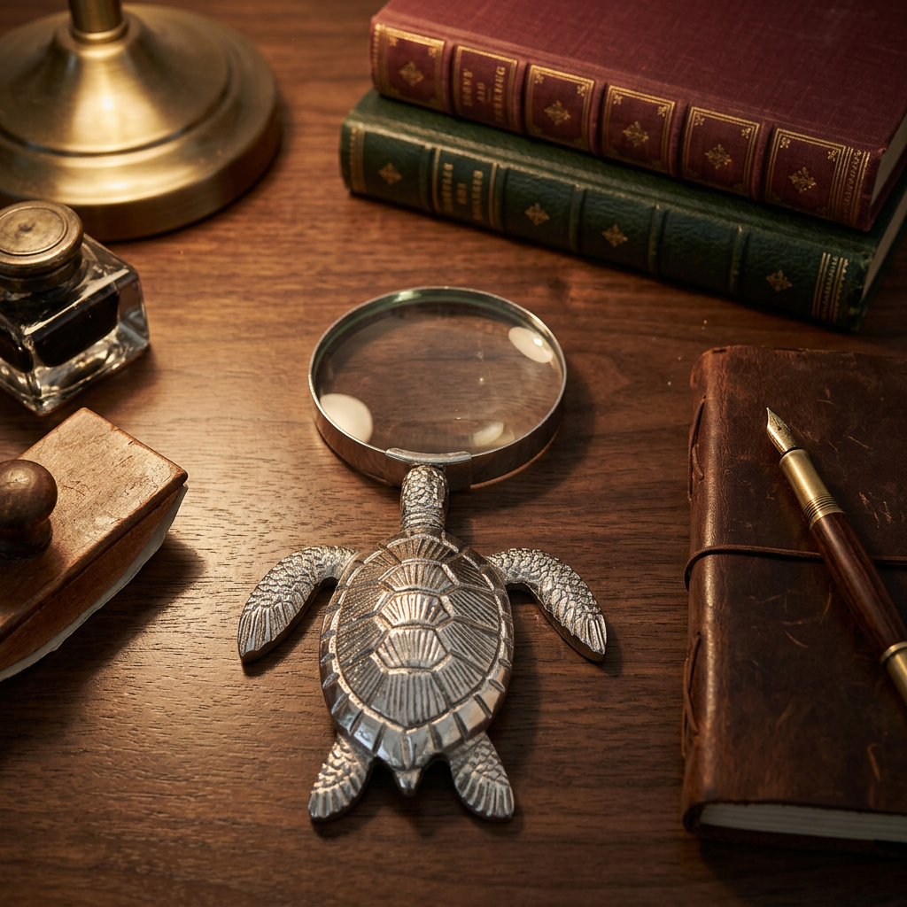 Silver-Toned Unique Sea Turtle Handle Magnifying Glass